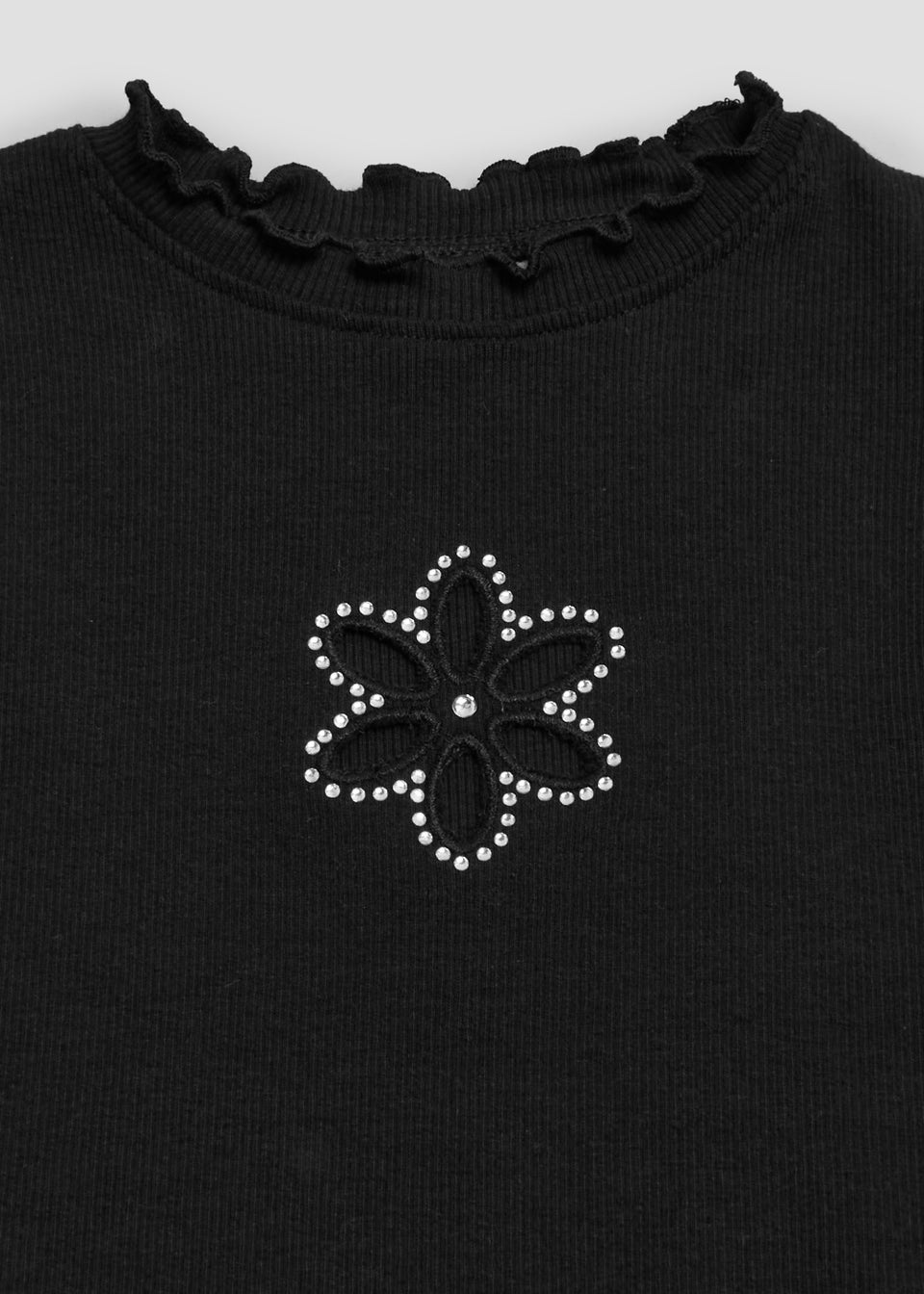 Girls Black Puff Sleeve Diamante Top (4-13yrs)