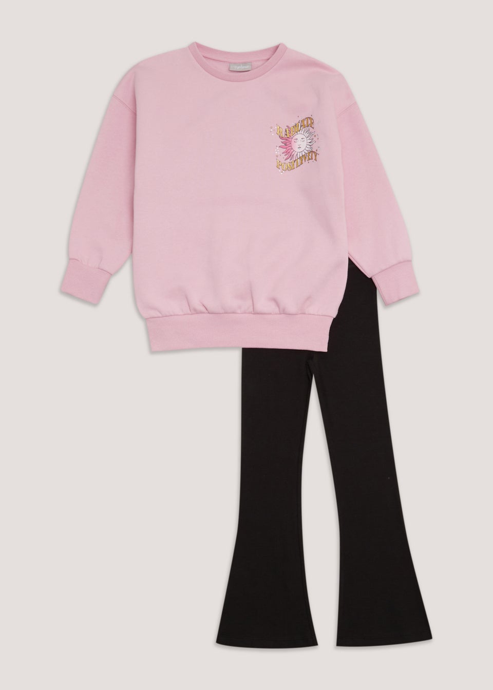 Girls Pink Sweatshirt & Black Flared Leggings Set (4-13yrs)