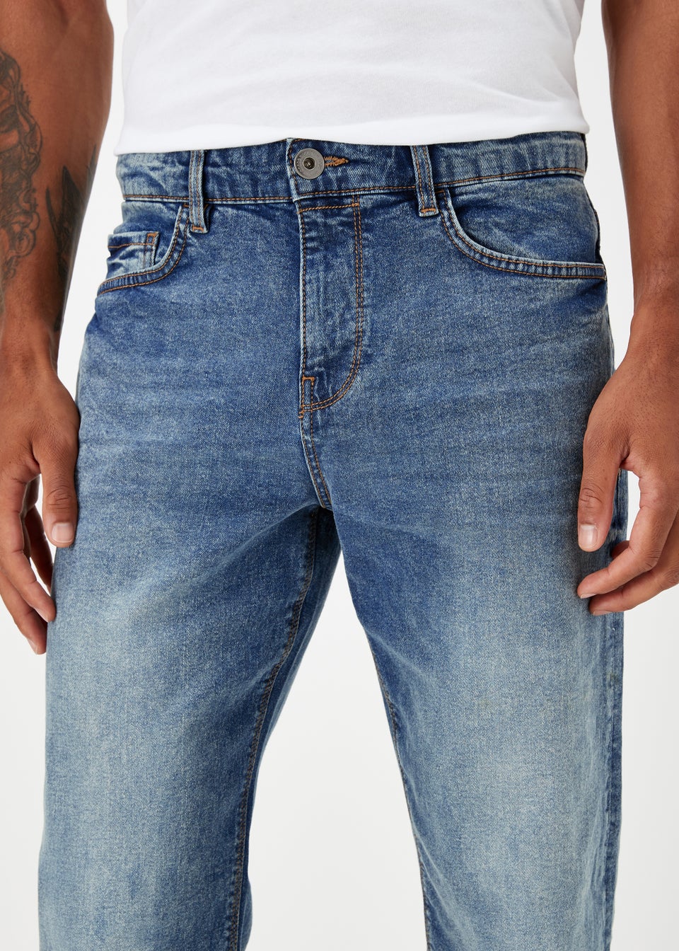 Mid Wash Straight Fit Jeans - Matalan