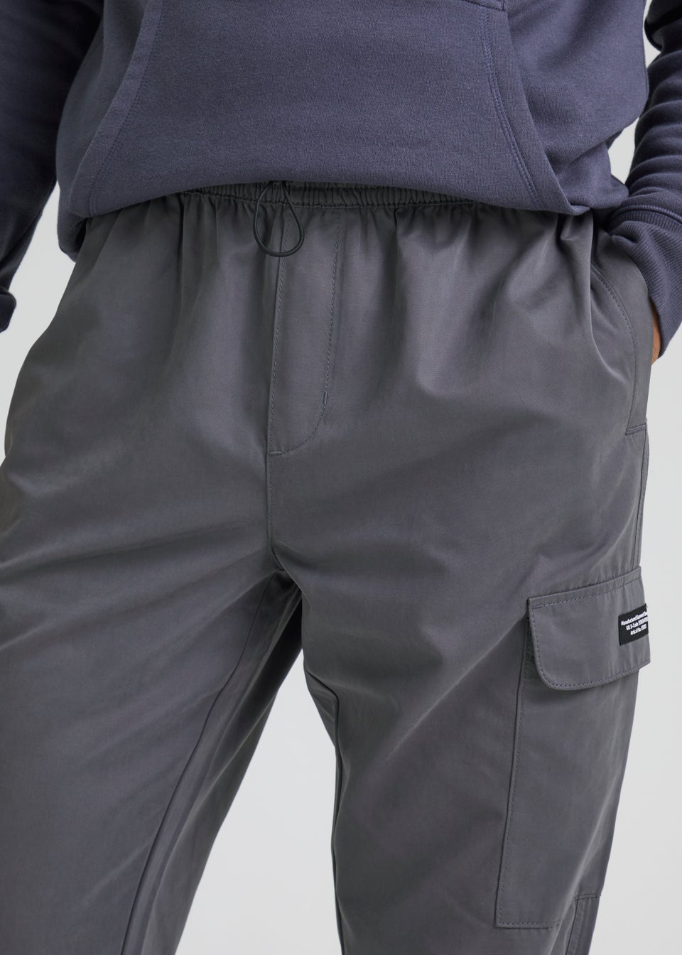Grey Textured Slim Fit Cargo Trousers