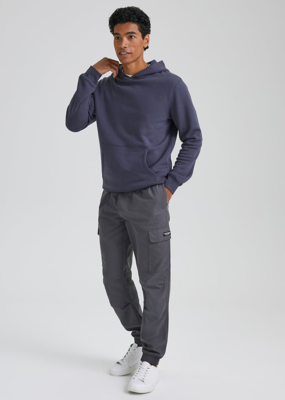 Grey Textured Slim Fit Cargo Trousers