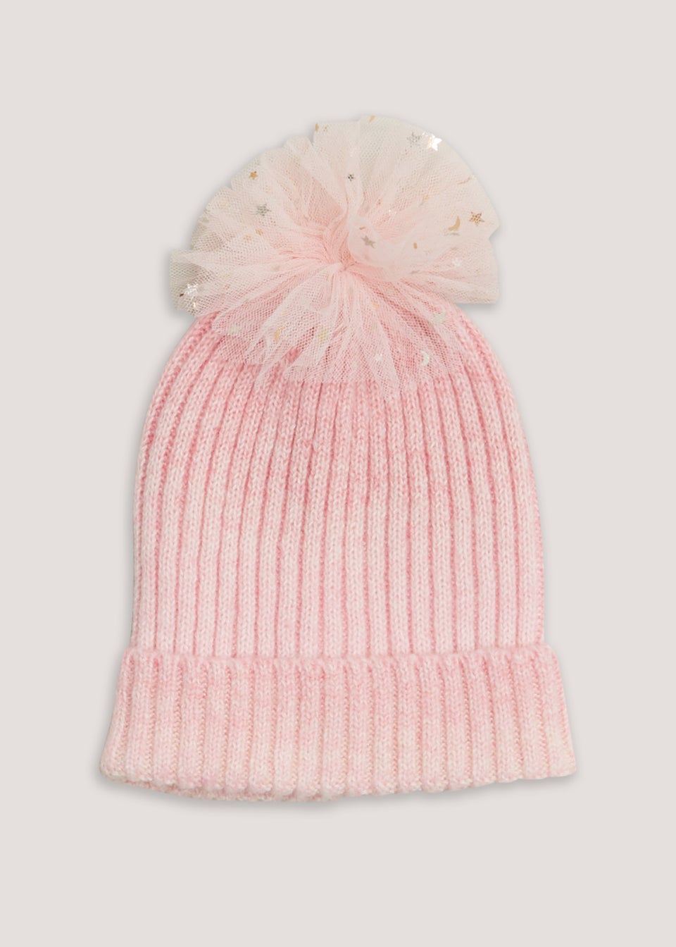 Kids Pink Pom Pom Beanie Hat (3-10yrs)