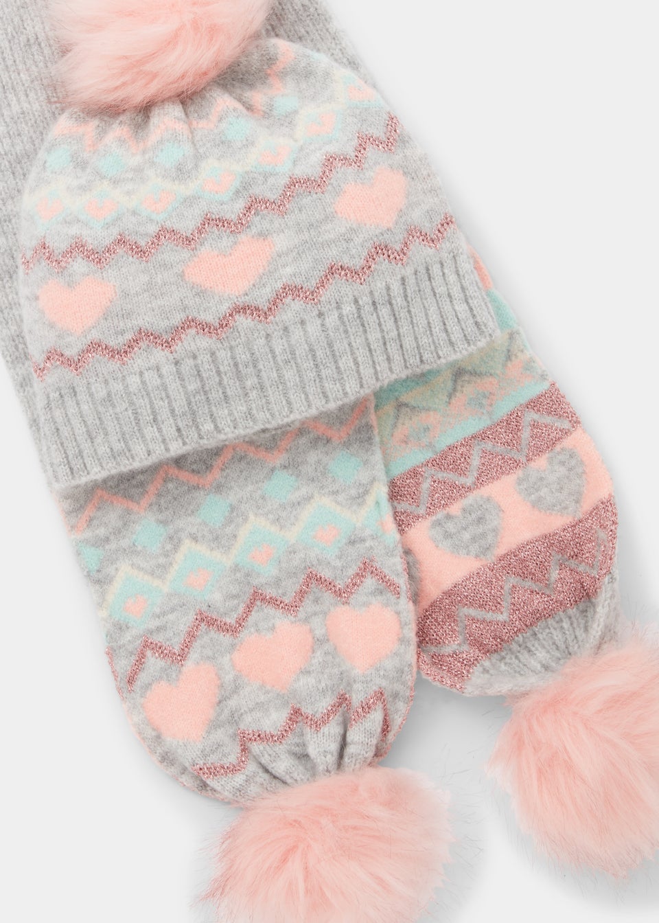 Kids 2 Pack Heart Knitted Bobble Hat & Scarf Set (3-10yrs) - Matalan