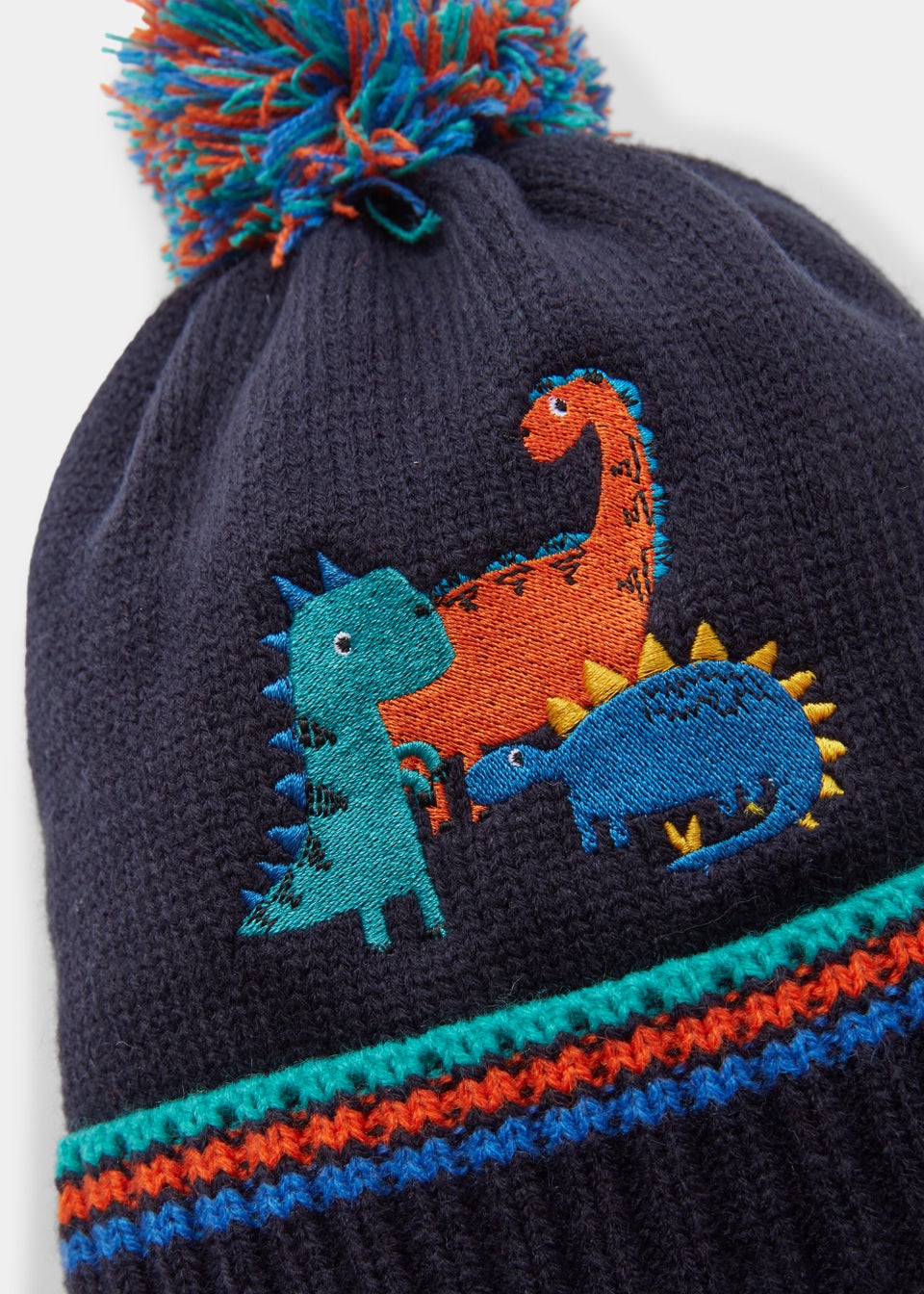 Kids 2 Piece Navy Dinosaur Knitted Bobble Hat & Scarf Set (3-6yrs)
