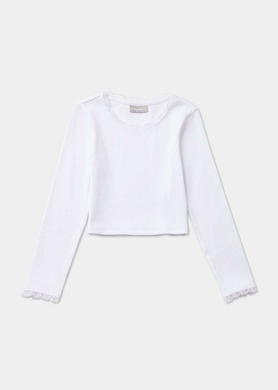 Girls White Lace Trim T-Shirt (7-15yrs)