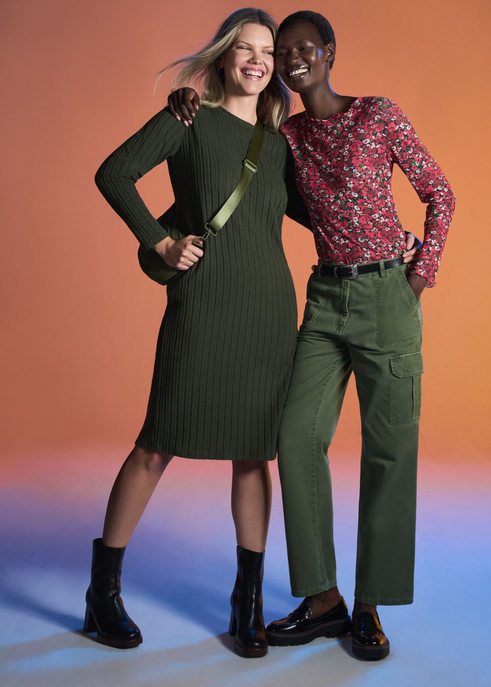 Khaki ribbed hot sale midi dress