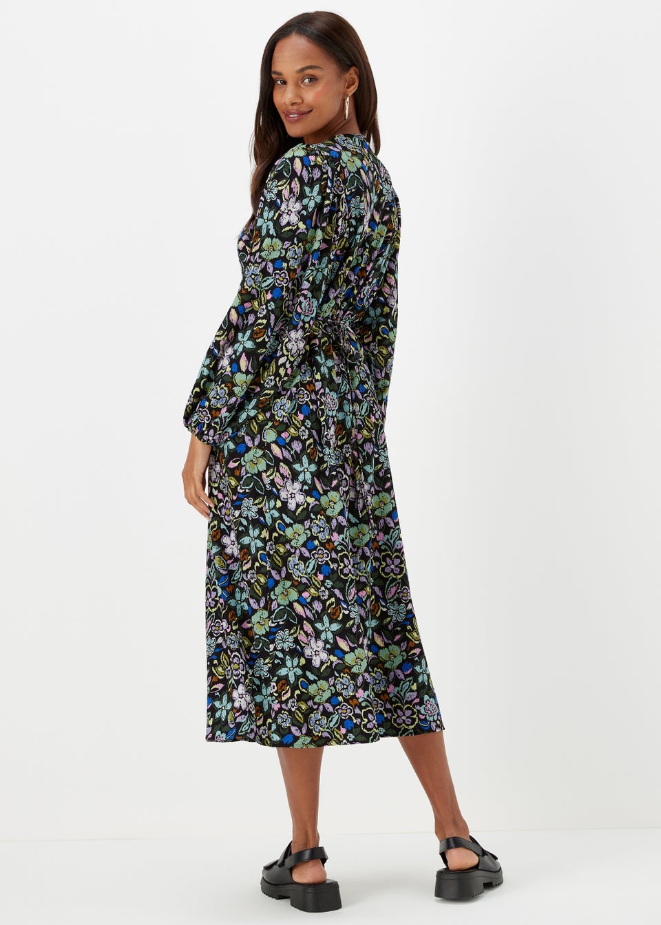 Green Paisley Print Crinkle Midi Dress