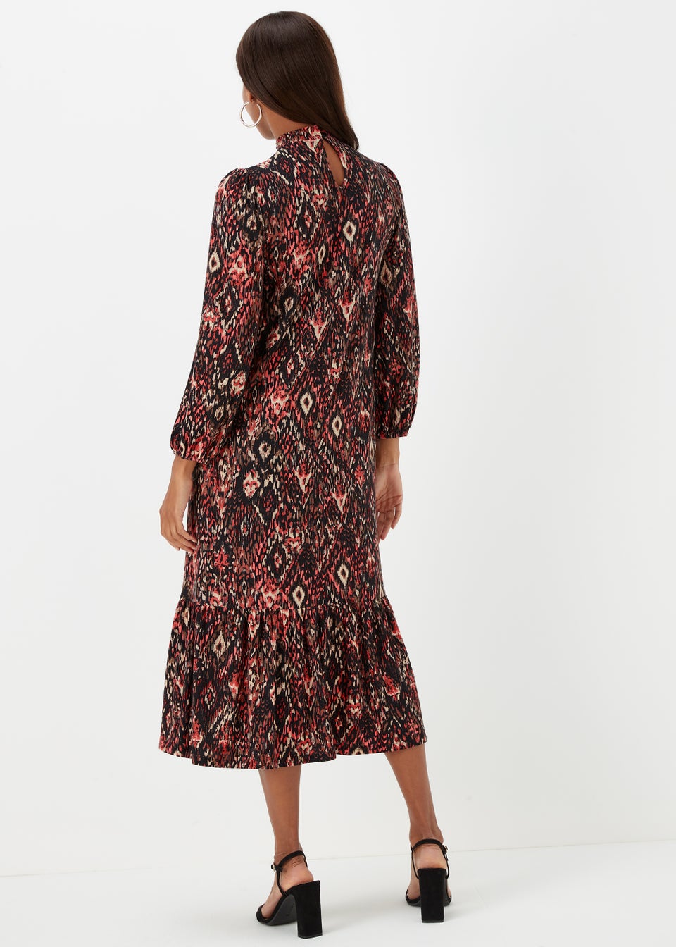 Mutlicoloured Ikat Print Midi Dress