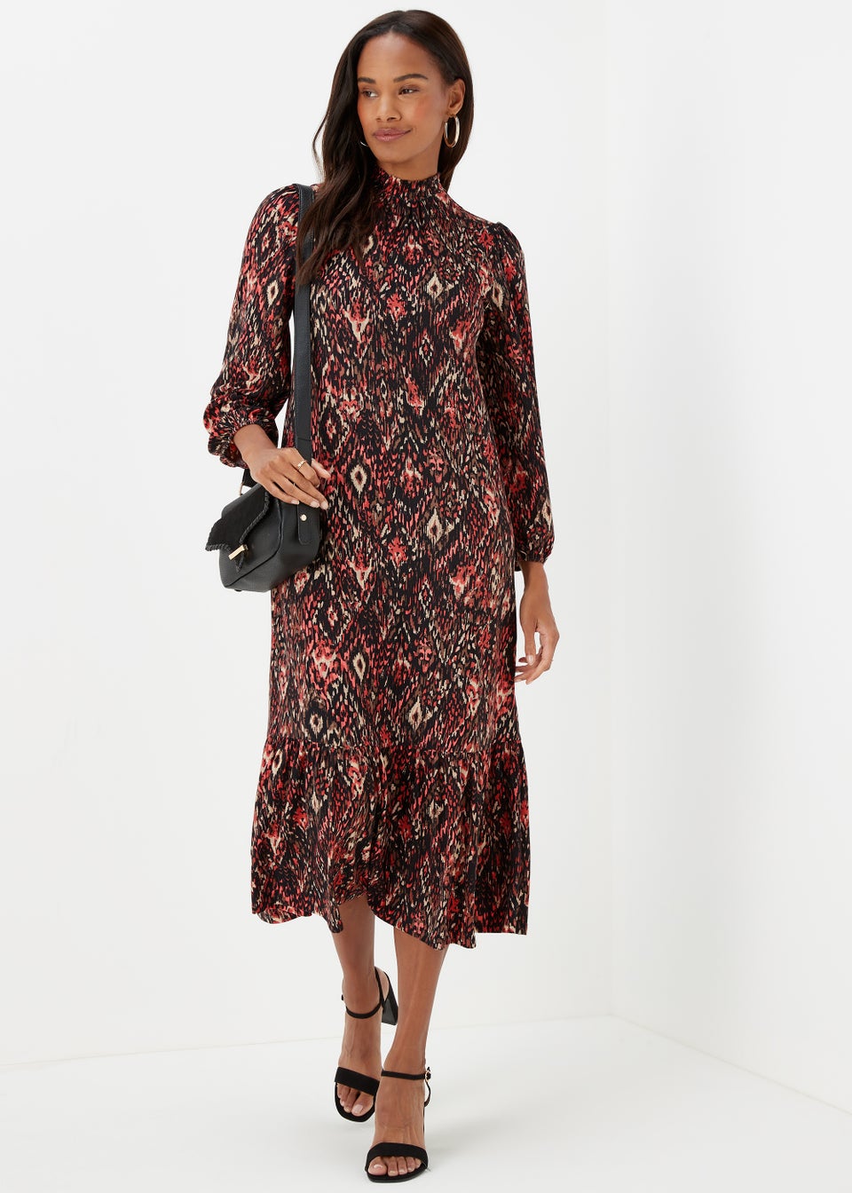 Mutlicoloured Ikat Print Midi Dress