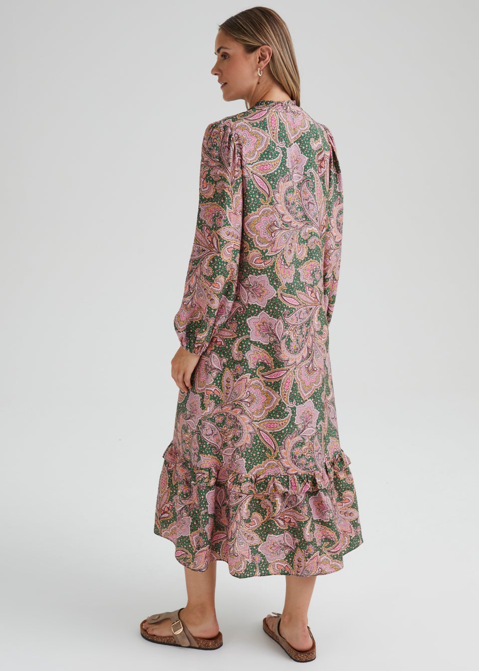 Multicoloured Floral Long Sleeve Frill Midi Dress - Matalan