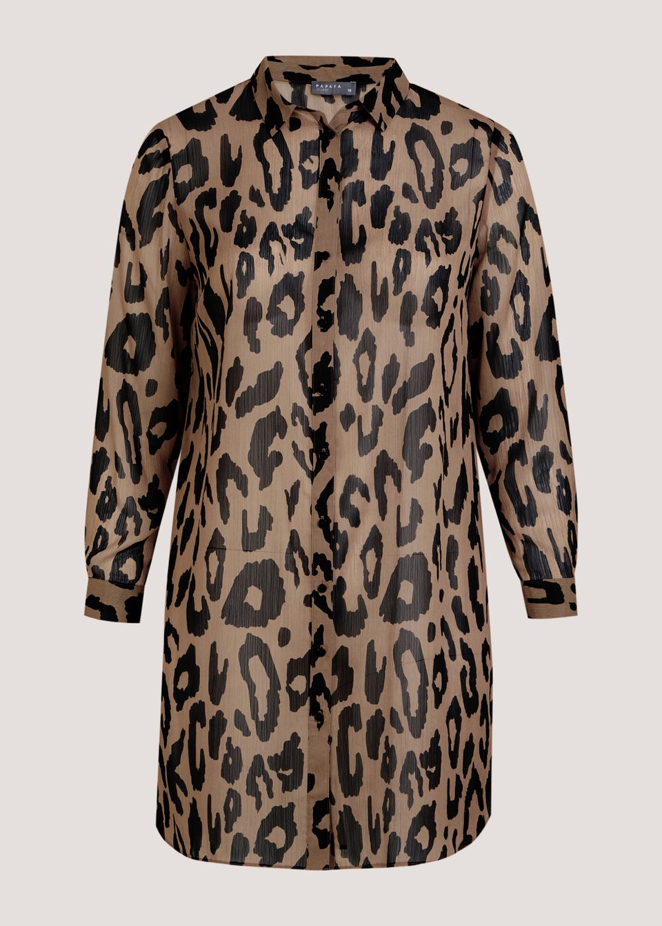 Papaya Curve Brown Animal Print Chiffon Longline Blouse - Matalan