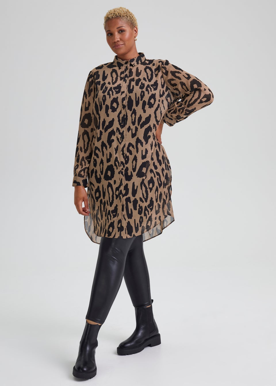 Papaya Curve Brown Animal Print Chiffon Longline Blouse