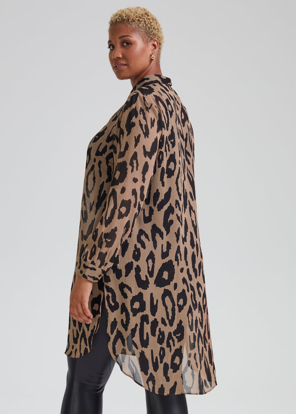 Papaya Curve Brown Animal Print Chiffon Longline Blouse