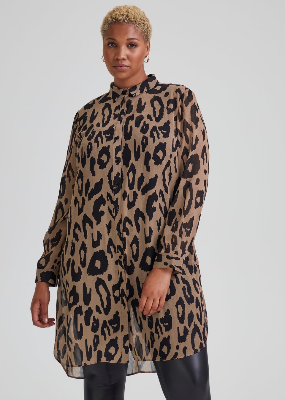 Papaya Curve Brown Animal Print Chiffon Longline Blouse Matalan