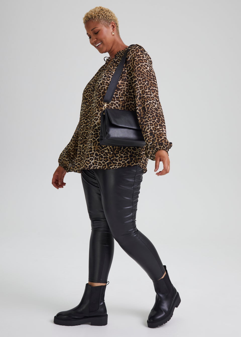 Papaya Curve Brown Animal Print Chiffon Boho Blouse