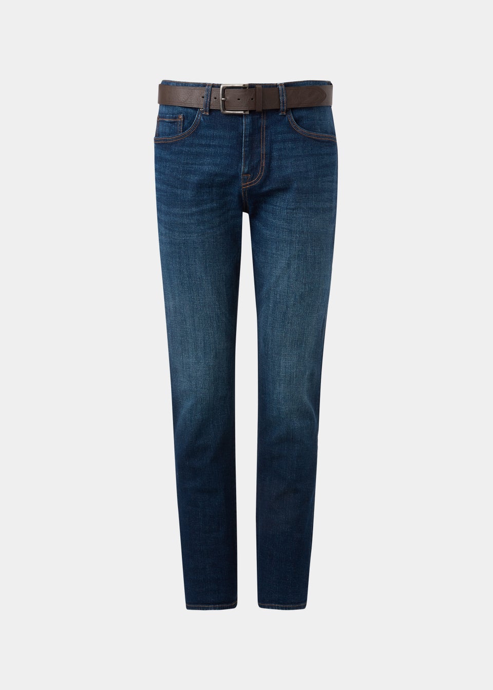 Dark Wash Slim Fit Belted Jeans