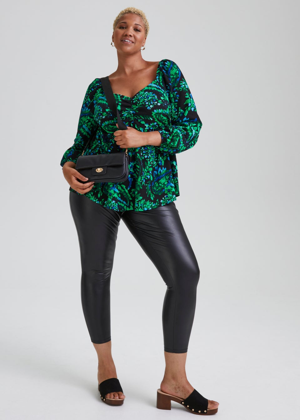 Papaya Curve Multicoloured Print Sweetheart Long Sleeve Top Matalan