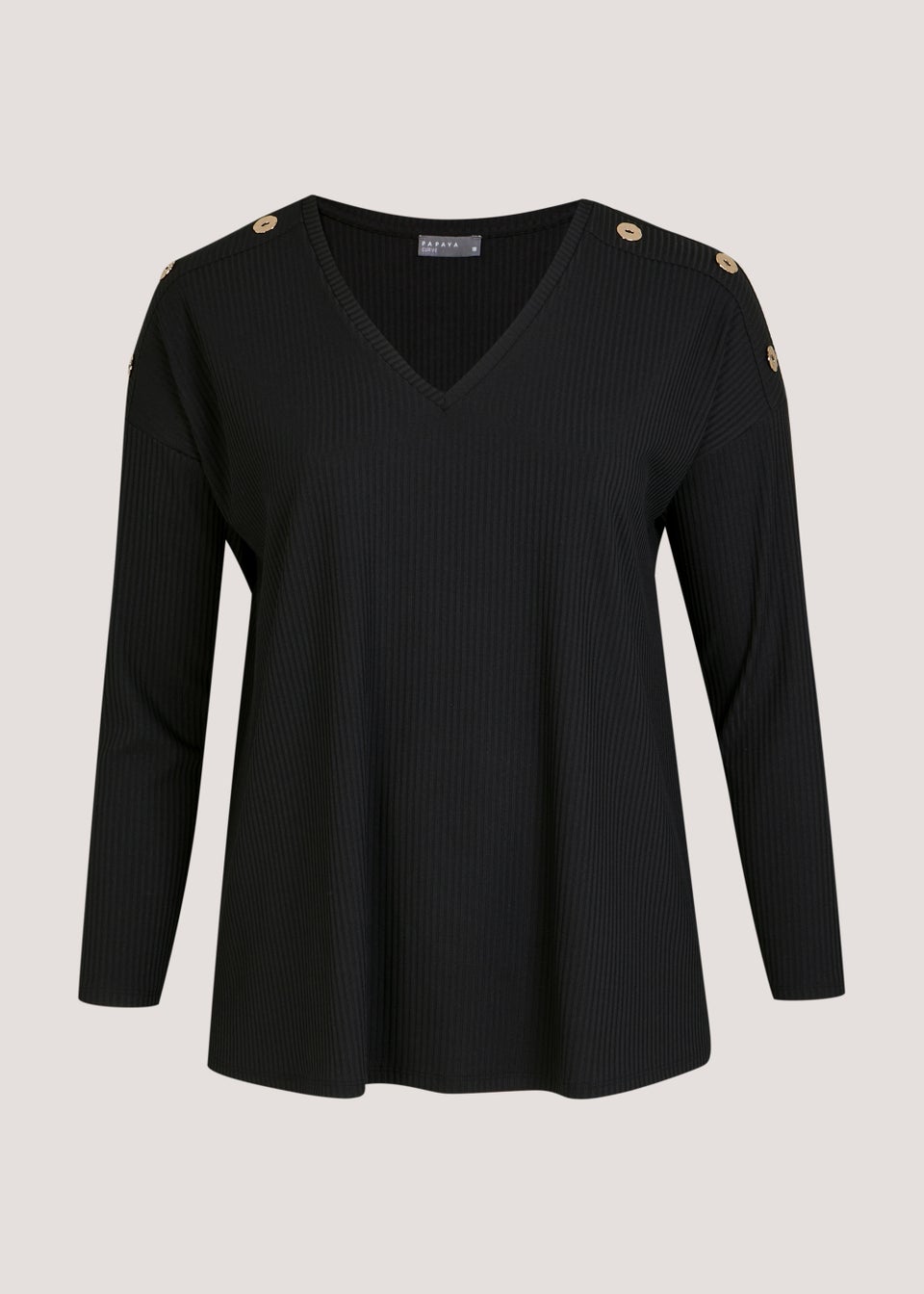 Papaya Curve Black Button Jersey Long Sleeve Top