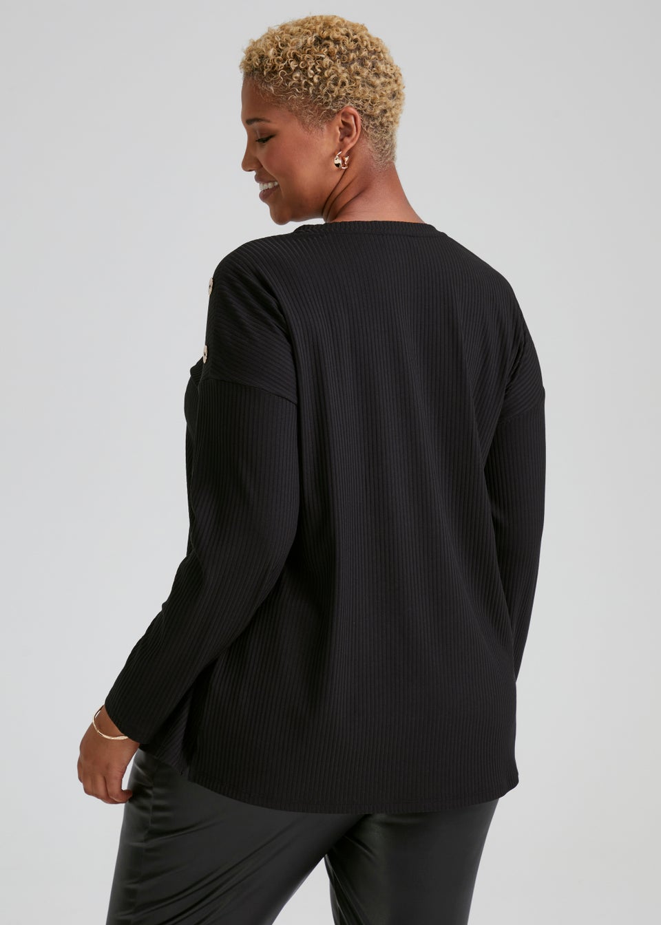 Papaya Curve Black Button Jersey Long Sleeve Top