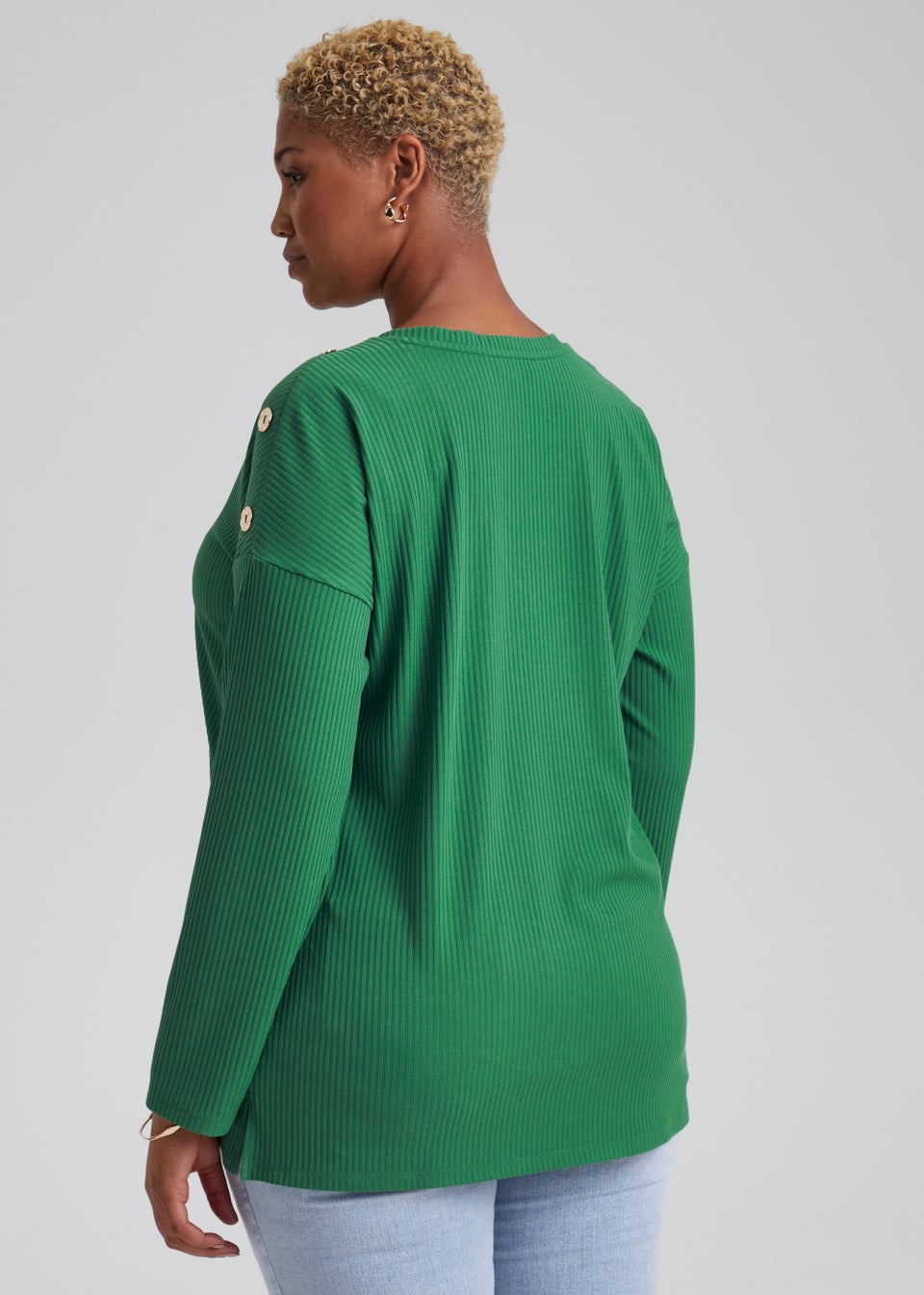 Papaya Curve Green Button Jersey Long Sleeve Top