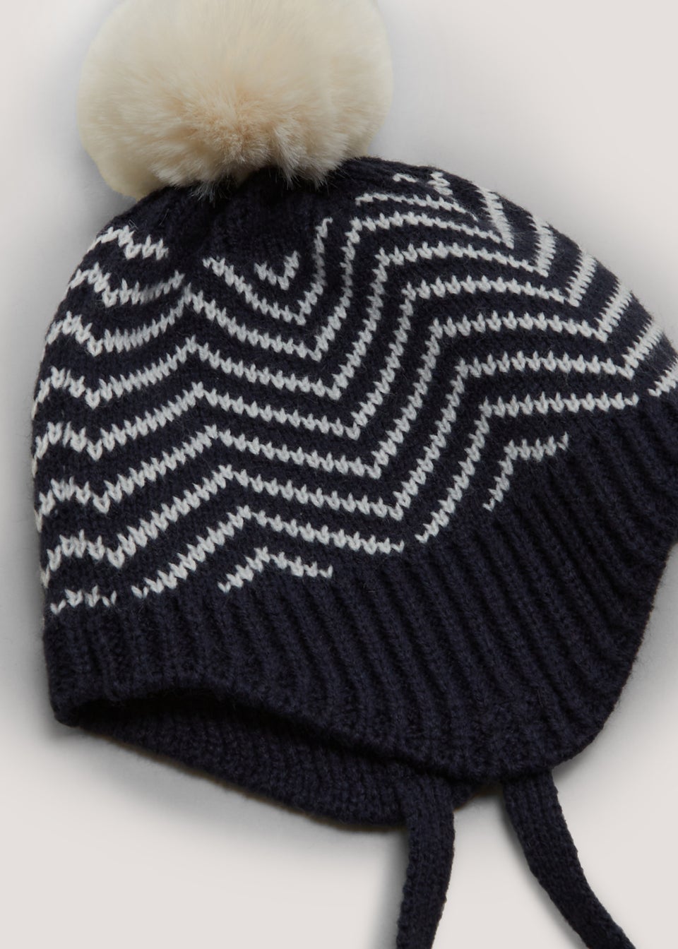 Navy Diagonal Knit Baby Trapper Hat (Newborn-2yrs)