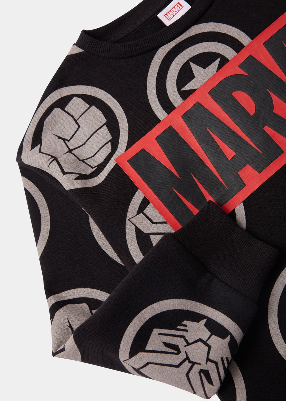 Kids Black Marvel Crew Neck Sweatshirt (4-9yrs)