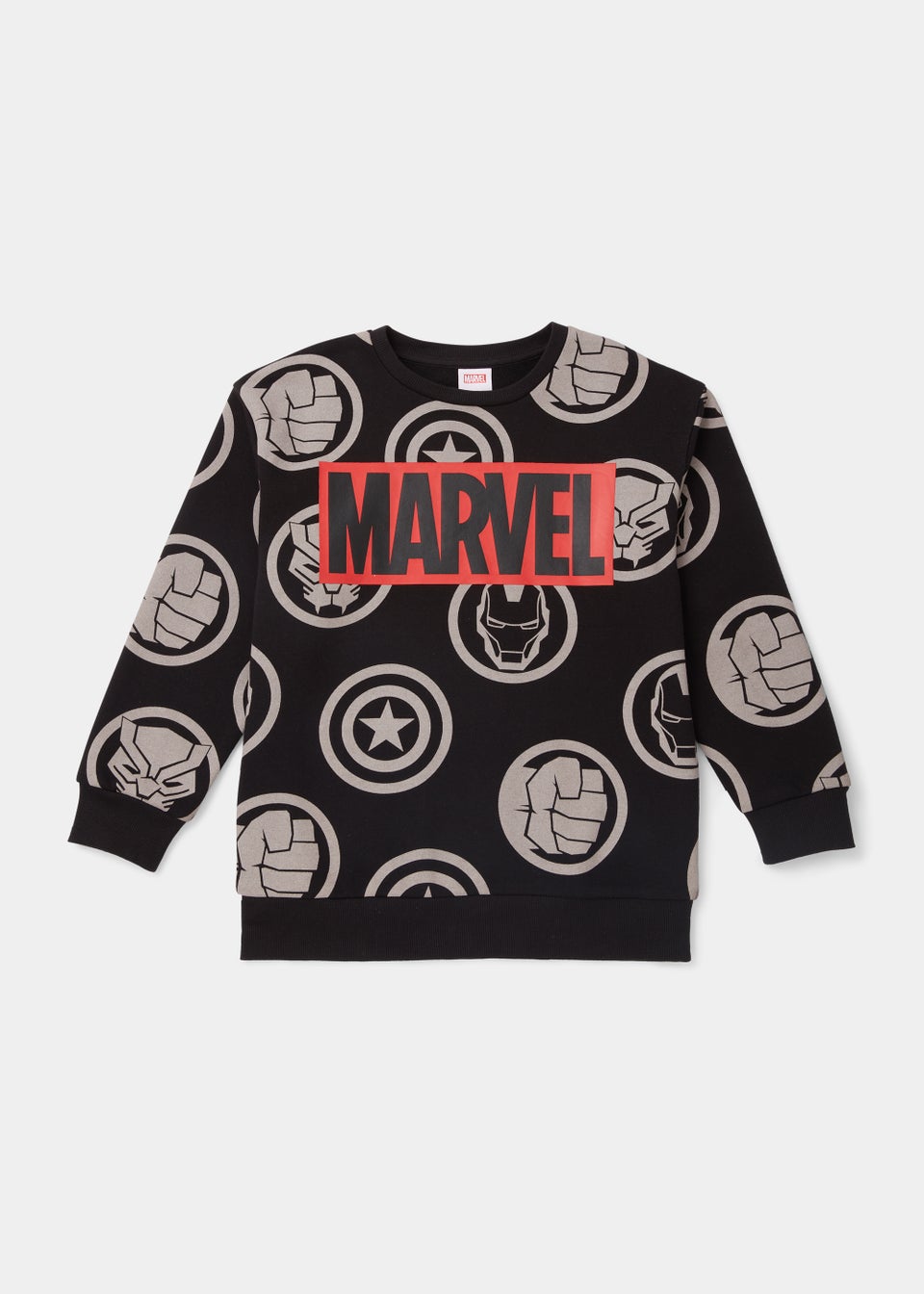 Kids Black Marvel Crew Neck Sweatshirt (4-9yrs)
