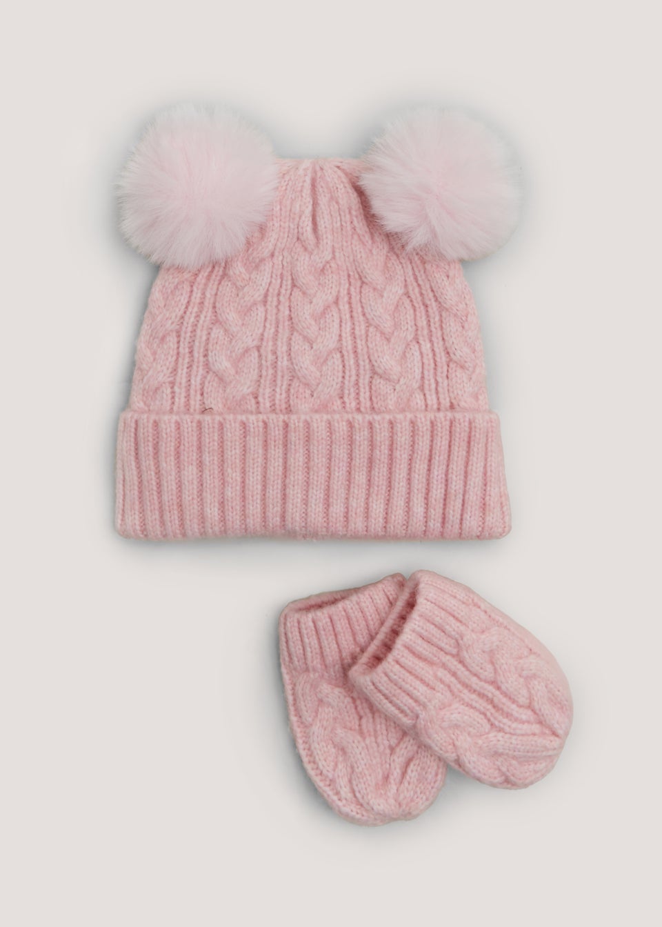 2 Piece Pink Beanie Hat & Mittens Baby Set (Newborn-2yrs)