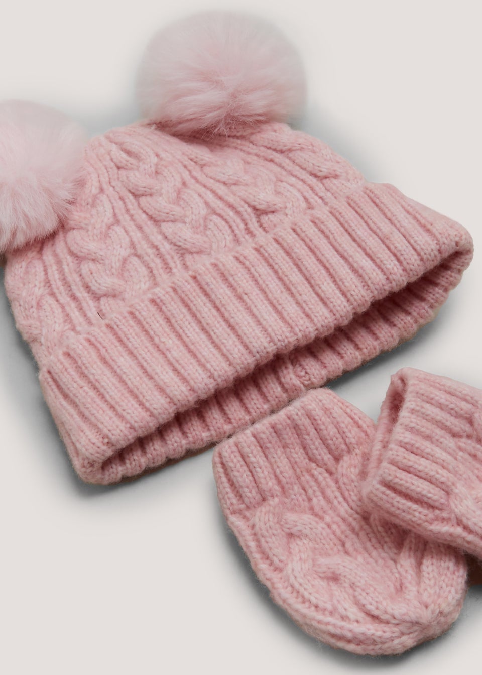 2 Piece Pink Beanie Hat & Mittens Baby Set (Newborn-2yrs)