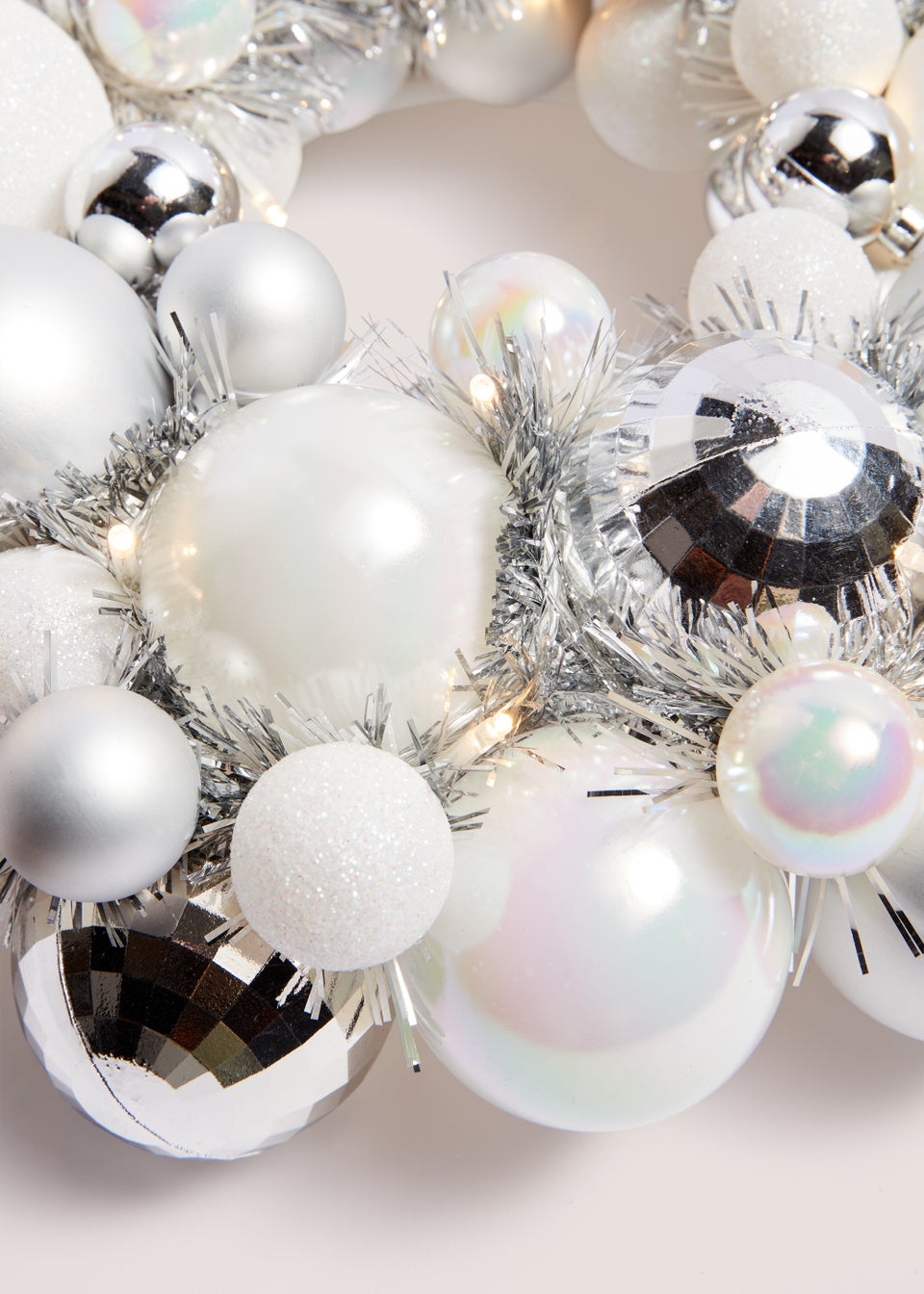 Silver Christmas Bauble Wreath (34cm x 34cm x 11cm) Matalan