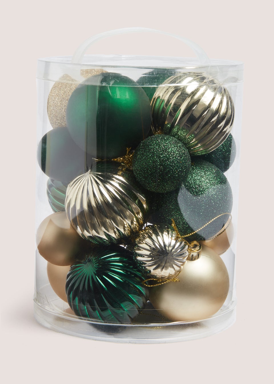 20 Pack Green & Gold Christmas Baubles