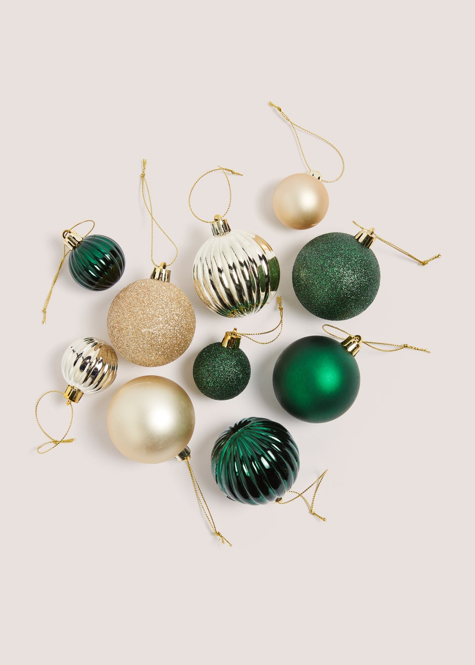 20 Pack Green & Gold Christmas Baubles