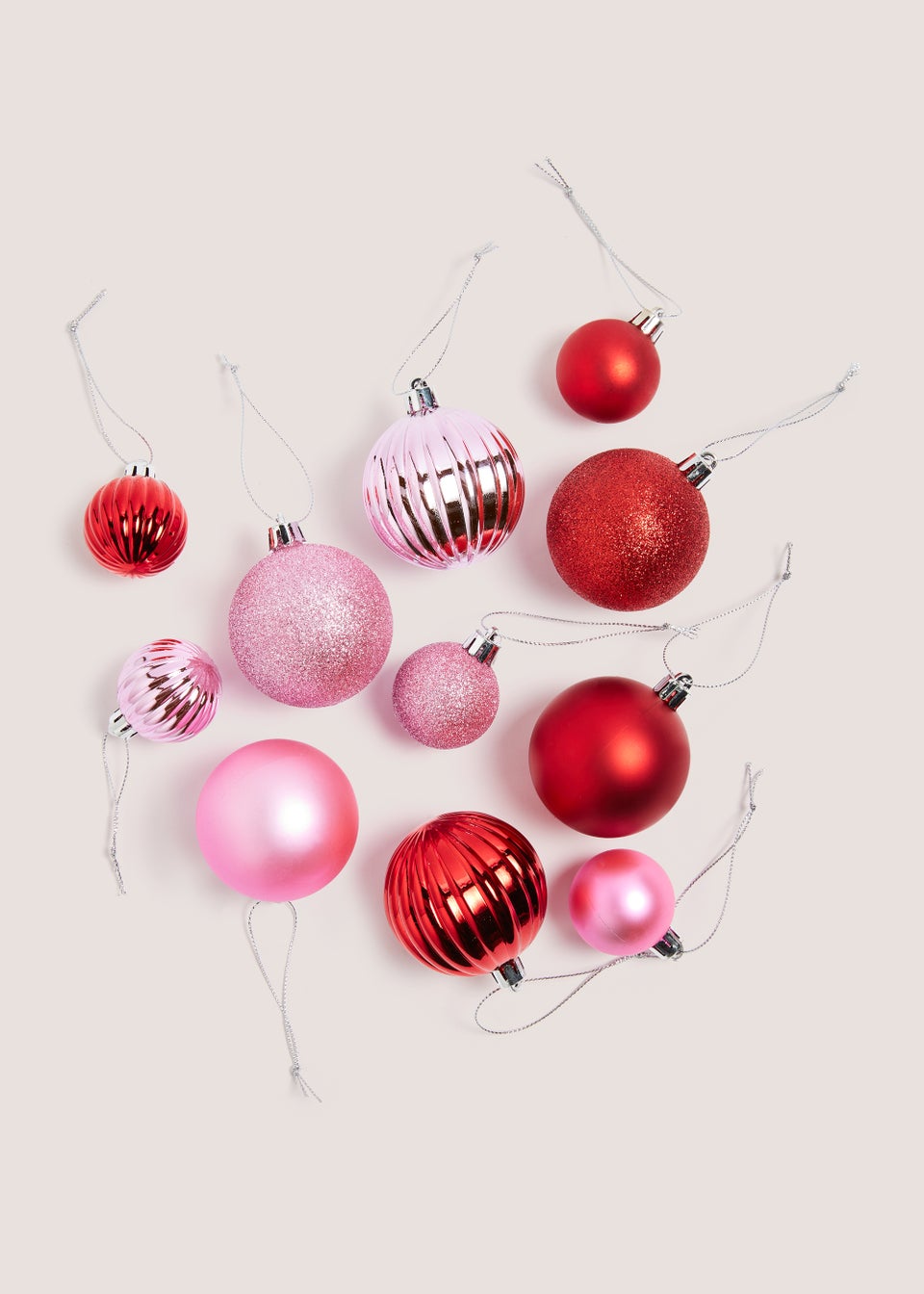20 Pack Pink & Red Christmas Baubles