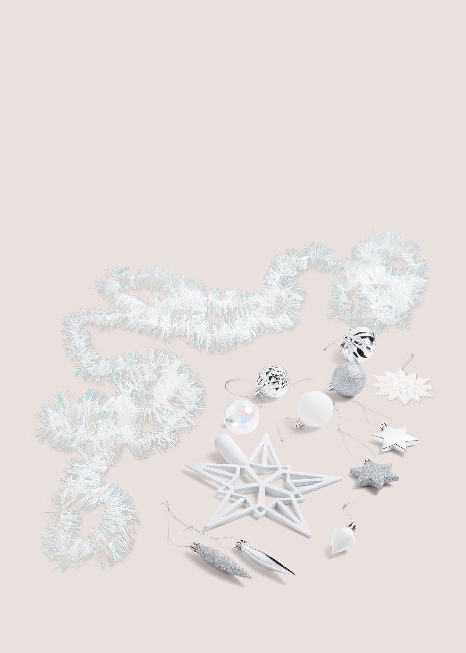 60 Piece Silver & White Christmas Tree Set