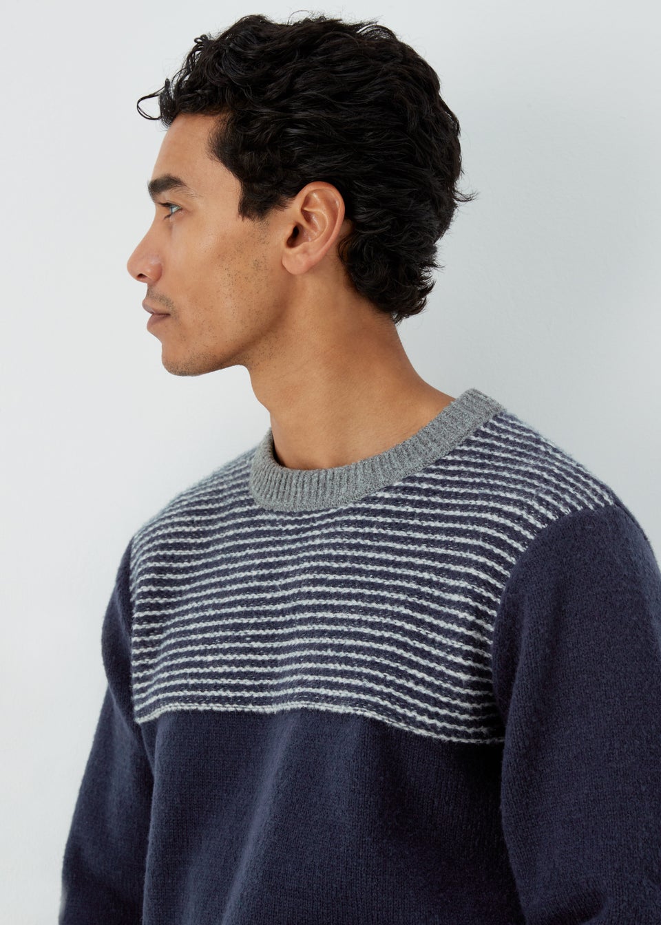 Navy Chest Block Textured Jumper