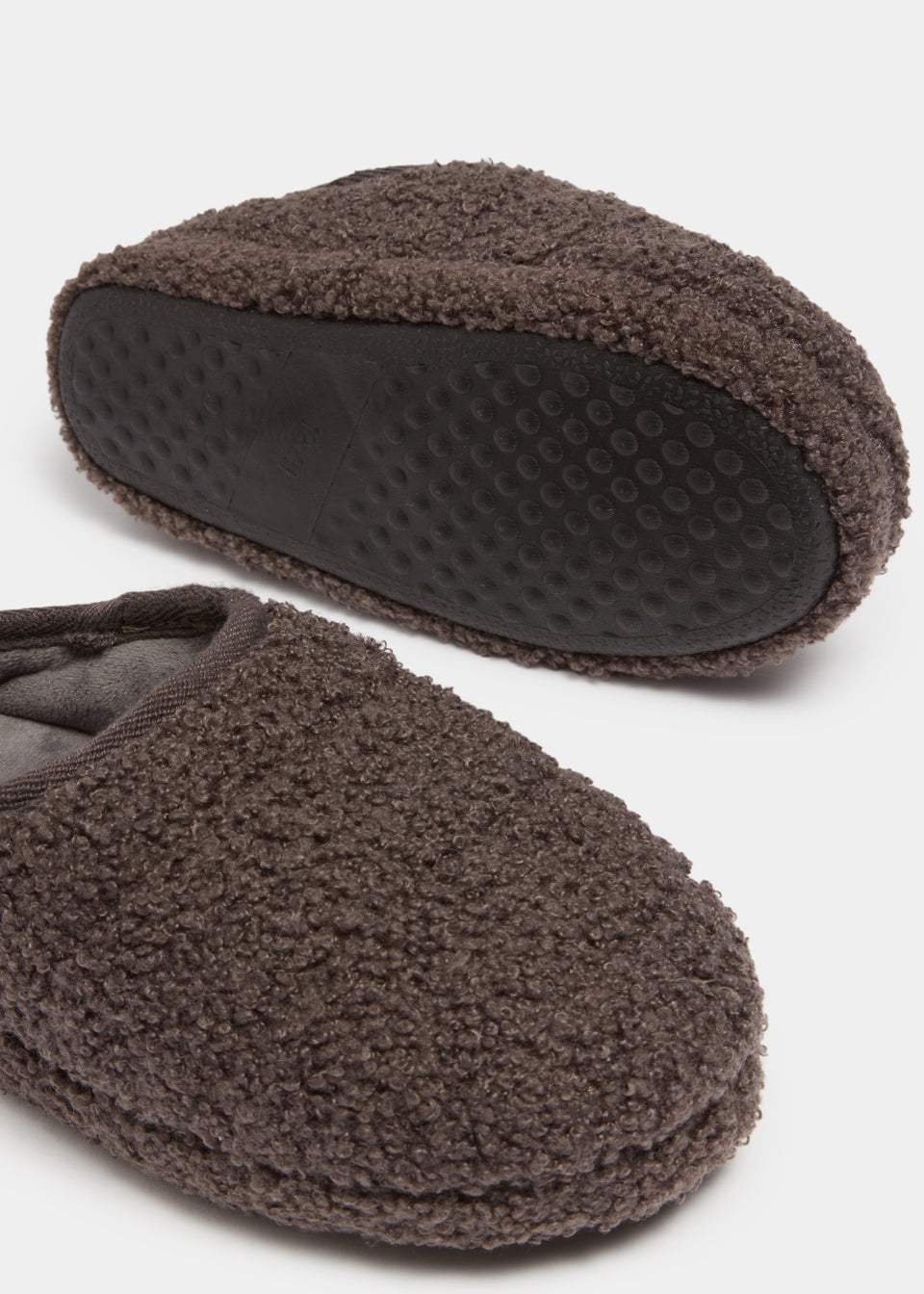 Boys Grey Quilted Borg Mule Slippers (Younger 10-Older 6)