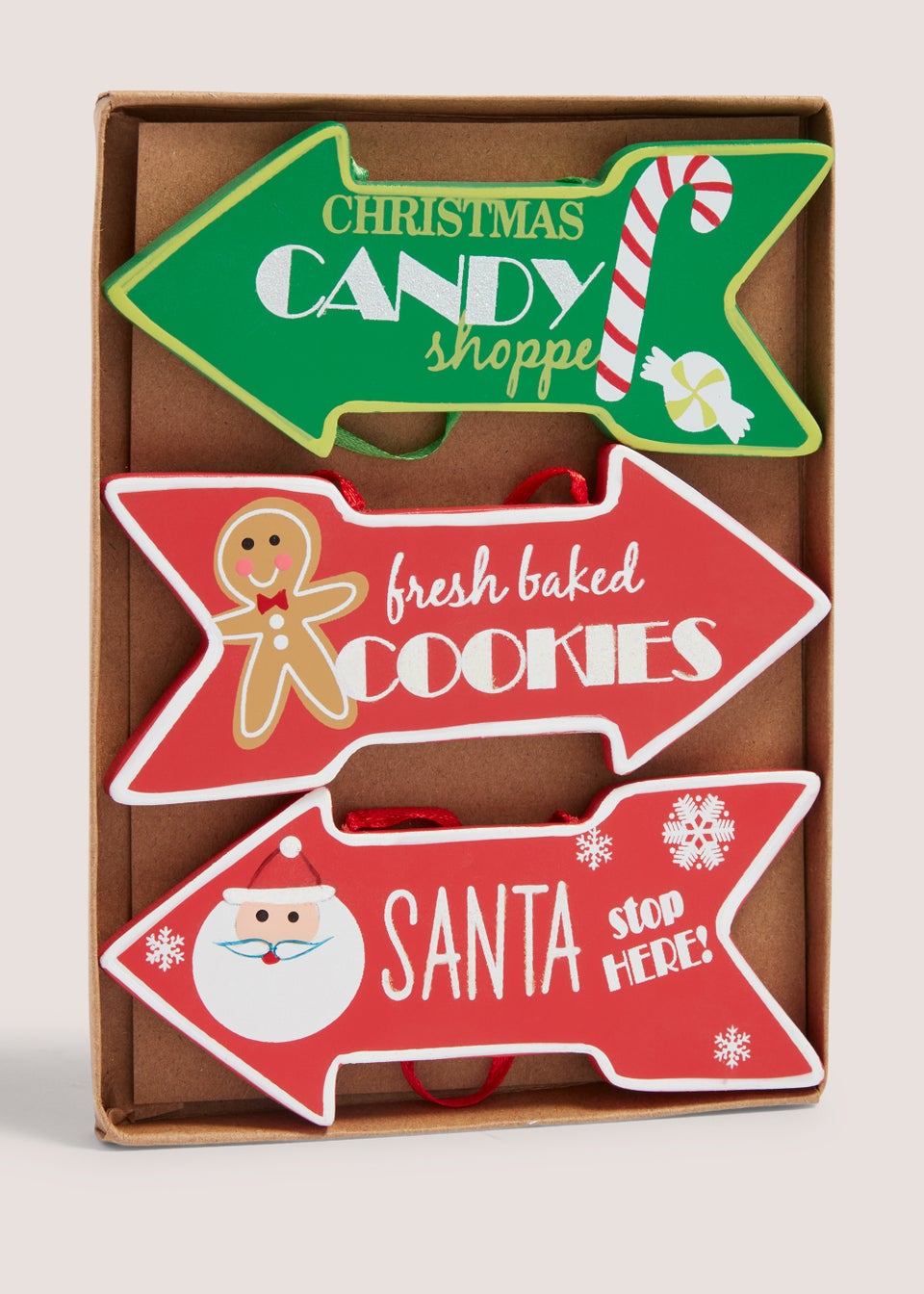 3 Pack Wooden Arrow Christmas Tree Decorations (12.5cm x 5.5cm x 1cm)