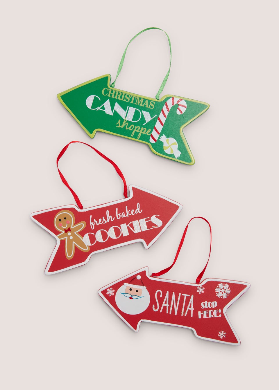 3 Pack Wooden Arrow Christmas Tree Decorations (12.5cm x 5.5cm x 1cm)