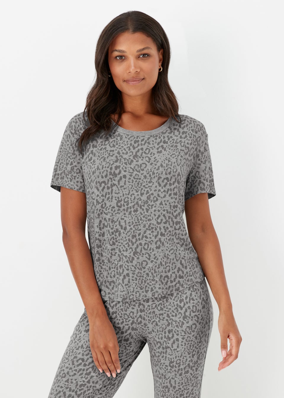 Grey Marl Animal Print Pyjama Top