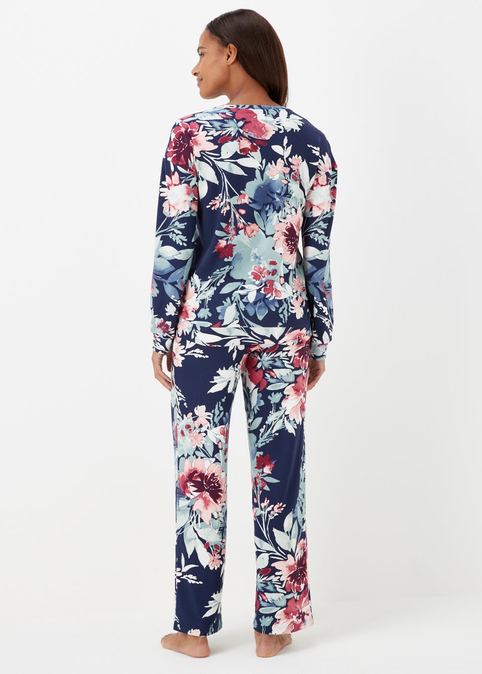 Navy Floral Soft Touch Pyjama Set Matalan
