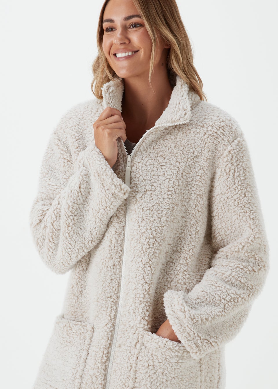 Women's Zip Through Hooded Fleece Lounger Dressing Gown Warm Bath Robe. Buy  Now For £22.00.