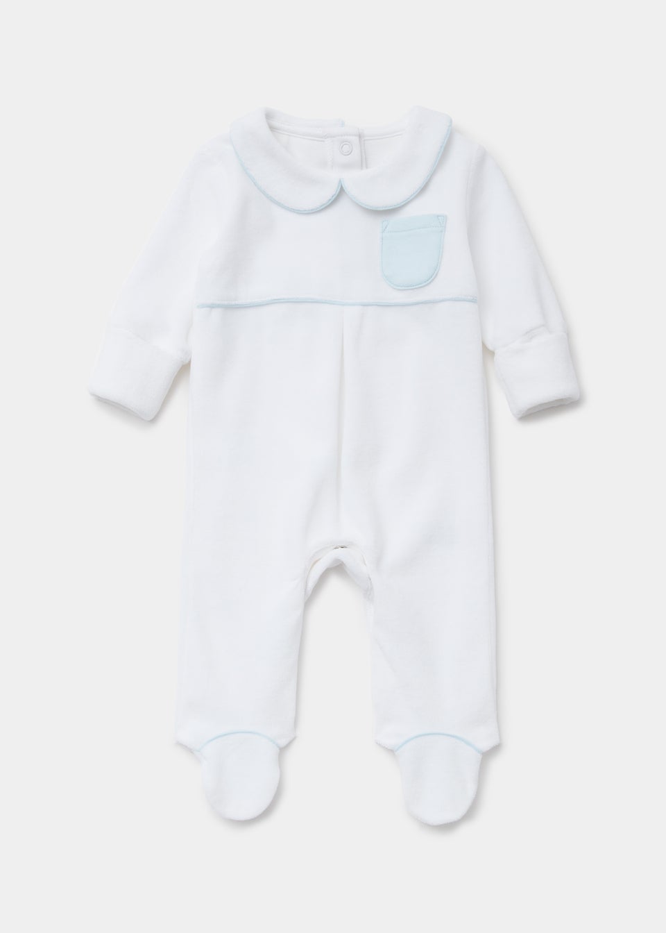 Baby Blue Smart Velour Sleepsuit (Tiny Baby-12mths)