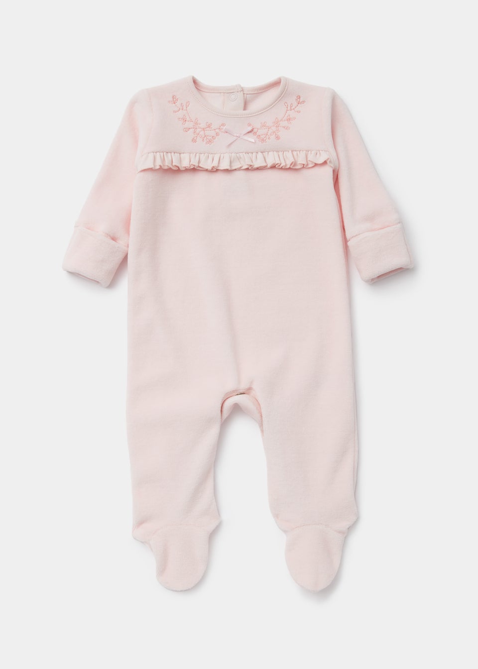 Baby Pink Velour Sleepsuit (Tiny Baby-12mths)
