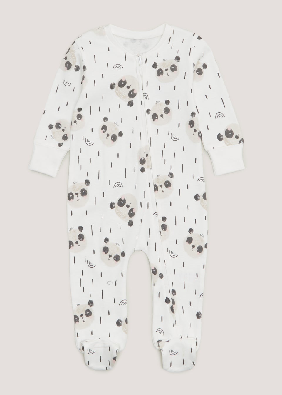 Baby Cream Panda Print Zip Up Sleepsuit (Newborn-18mths)
