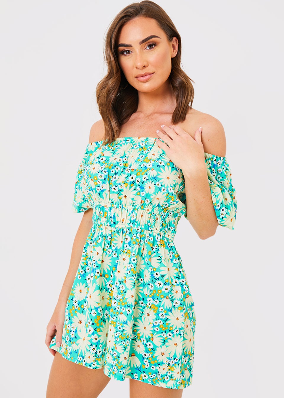 In the Style Jac Jossa Sage Floral Print Playsuit