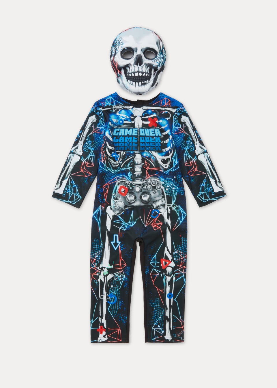 Kids Multicoloured Gaming Skeleton Fancy Dress Costume 3 11yrs Matalan