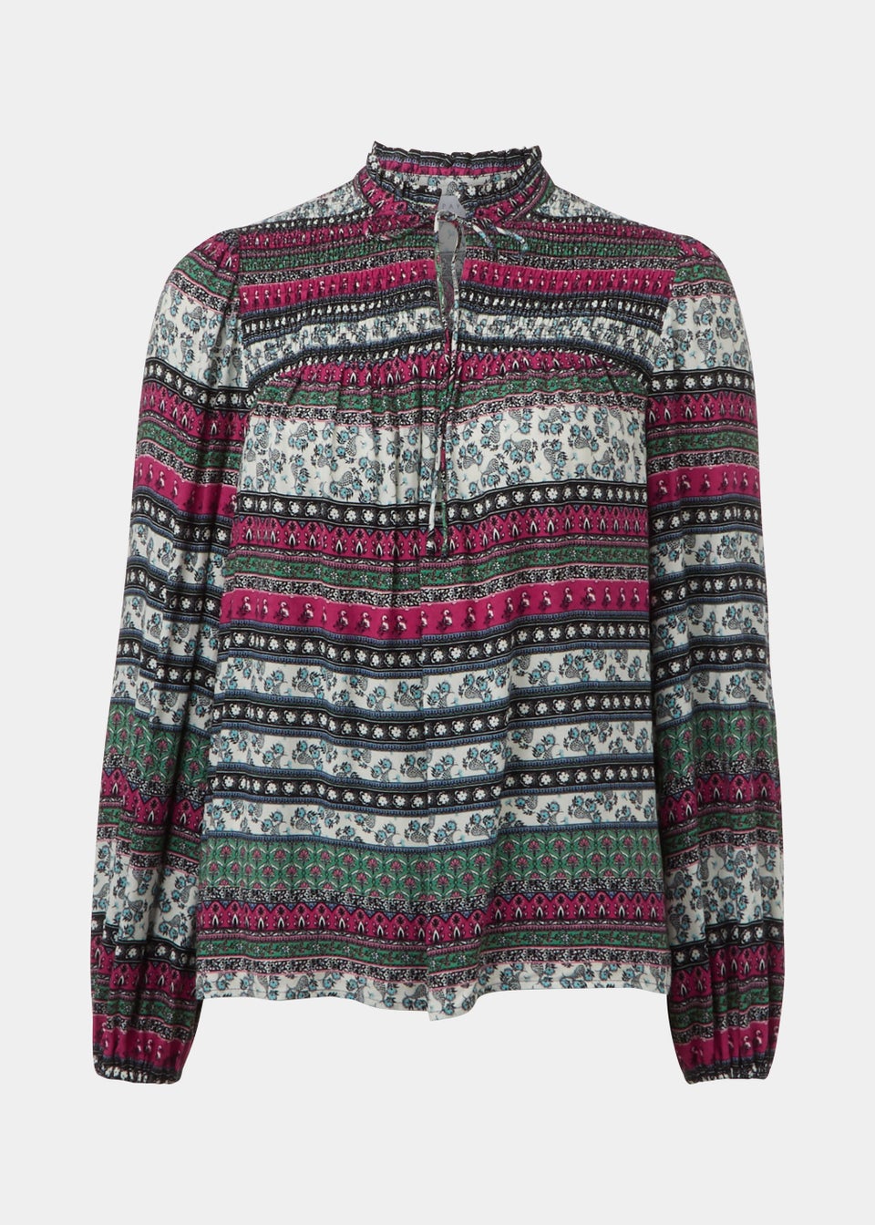Multicoloured Scarf Print Shirred Blouse
