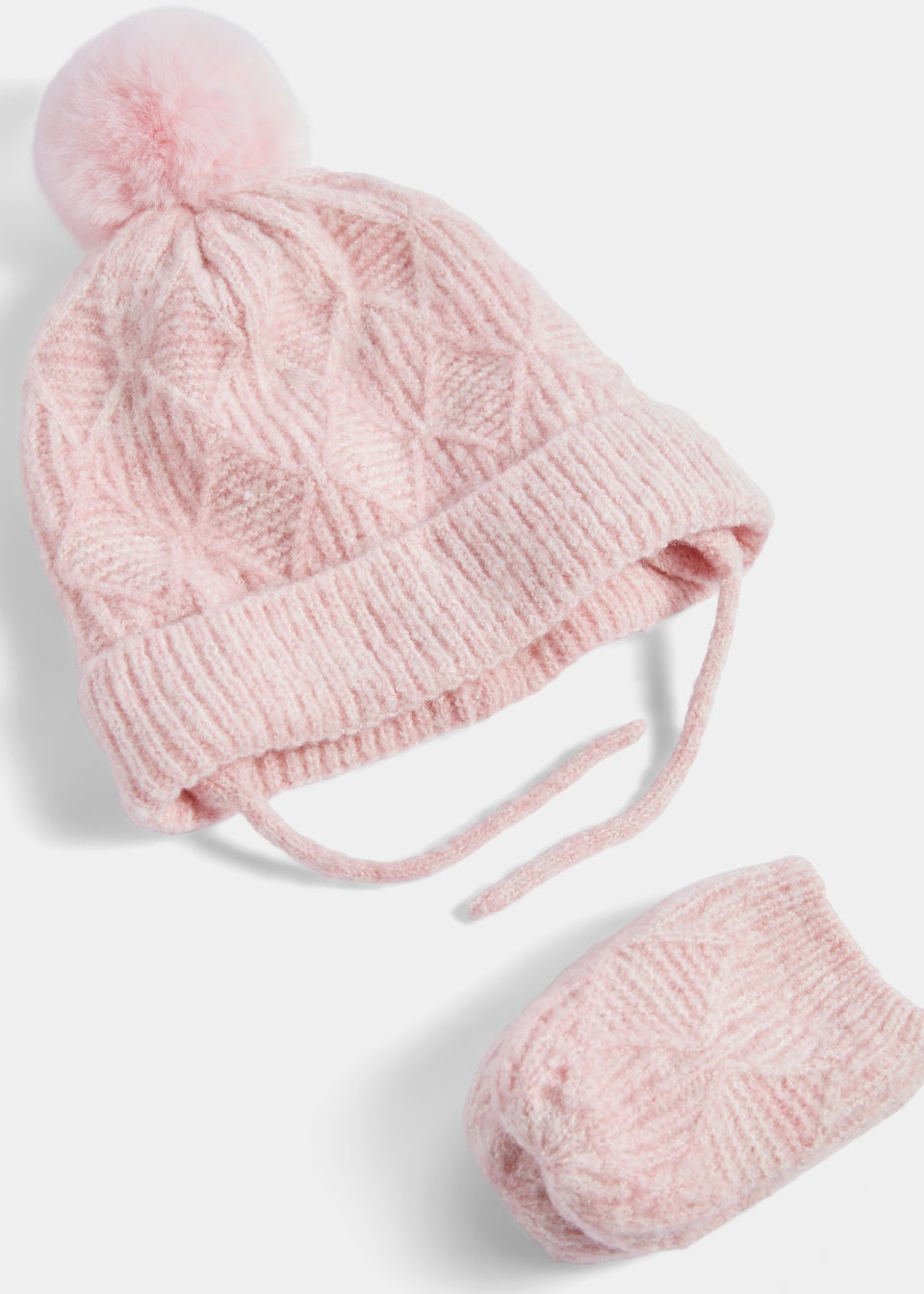 2 Piece Pink Diamond Baby Trapper Hat & Mittens Set (Newborn-2yrs)
