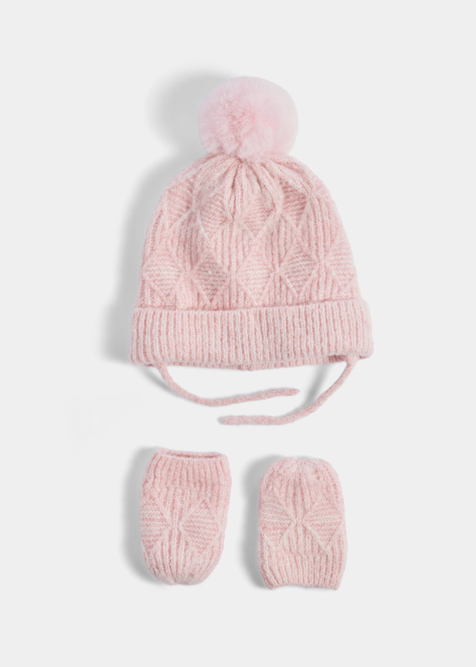 2 Piece Pink Diamond Baby Trapper Hat & Mittens Set (Newborn-2yrs)