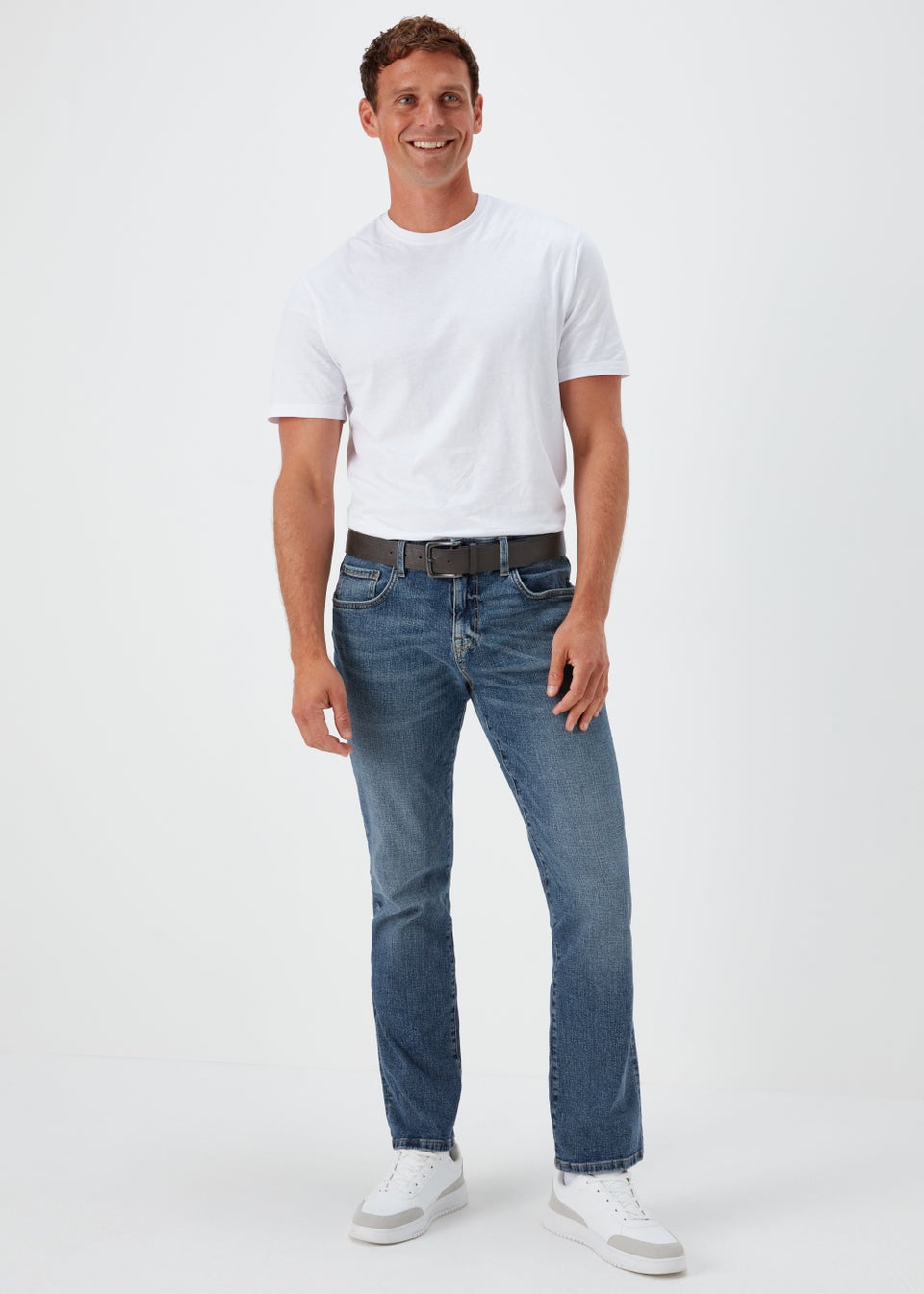 Mid Wash Belted Bootcut Jeans